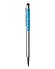 Kuličkové pero Touch, stříbrná, azurově modré krystaly SWAROVSKI®, 14 cm, ART CRYSTELLA® 1805XGT23