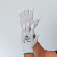 Montážní ESD rukavice, šedo-bílá, pletené, XL, z karbon-polyesteru, PU prsty, 12 párů, SF0026-10 ,balení 12 ks