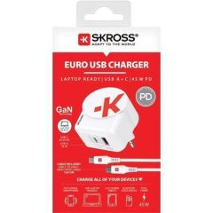 Nabíjecí adaptér, bílá, 1x USB-A / 1x USB-C PD, 45W, kabel USB-C, GaN, SKROSS 1.302424