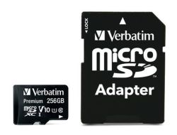 Verbatim  Paměťová karta Premium, microSDXC, 256GB CL10/U1, s adaptérem, VERBATIM