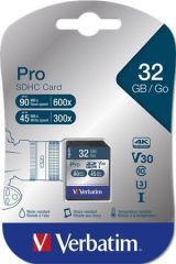 Paměťová karta PRO, SDHC, 32GB, CL10/U3, 90/45MB/sec, VERBATIM