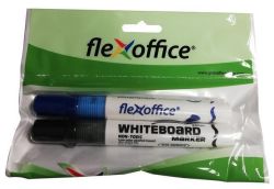 FLEXOFFICE  Popisovač na bílou tabuli WB02, modrá, černá, 2,5mm, kuželový hrot, 2 ks, blistr, FLEXOFFICE