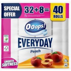 Toaletní papír Everyday, broskev, 3-vrstvý, malé role, 32+8 rolí, OOOPS KTC30401772 ,balení 40 ks