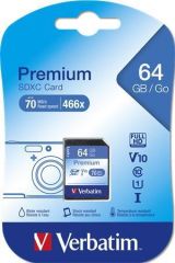 Paměťová karta Premium, SDXC, 64GB, CL10/U1, 45/10 MB/s, VERBATIM