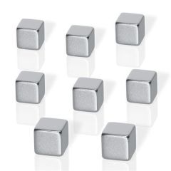 Neodymové magnety, tvar kostky, stříbrná, 10x10x10 mm, 8 ks, BE!BOARD ,balení 8 ks
