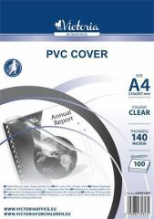 VICTORIA  Přední strana pro kroužkovou vazbu, průhledná, 140 micron, A4, VICTORIA ,balení 100 ks