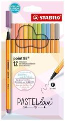 Fineliner Point 88 Pastellove, sada, 12 různých barev, 0,4 mm, STABILO 8812-7-7