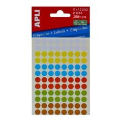 Etikety, různé barvy, kruhové, průměr 8 mm, 288 etiket/balení, APLI ,balení 3 ks