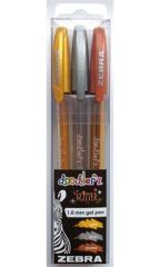 Sada gelových per Doodlerz Glitter, 3 třpytivé barvy, 0,33 mm, ZEBRA 80775