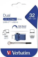 32GB USB Flash 3.0 + USB-C adaptér, VERBATIM DUAL