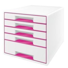 WOW Leitz  Zásuvkový box Wow Cube, bílá/růžová, 5 zásuvek, LEITZ