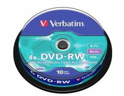 Verbatim  DVD-RW, 4,7GB, 4x, Verbatim, 10-cake ,balení 10 ks