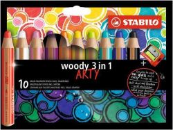 Stabilo  Barevné tužky Woody ARTY 3 in 1, 10 různých barev, kulatá, silná, STABILO