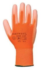 Pracovní rukavice máčené na dlani a prstech v polyuretanu, velikost 7, oranžové