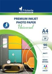 Fotografický papír Universal, do inkoustové tiskárny, matný, A4, 90g, VICTORIA ,balení 20 ks