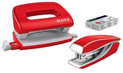 Leitz  Sada sešívačky s děrovačkou Wow Mini, červená, mini, 10 listů, kov, LEITZ 55612026