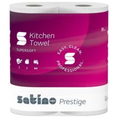 Papírové utěrky Satino Prestige, bílá, 2-vrstvé, 64 útržků, 2 role, Satino 160740 ,balení 2 ks