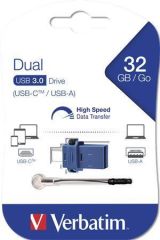 32GB USB Flash 3.0 + USB-C adaptér, VERBATIM DUAL