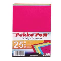 Obálky Bright, mix zářivých barev, C6, pogumovaný povrch, PUKKA PAD 9061-ENV ,balení 25 ks