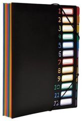 Viquel  Spisové desky Rainbow Class, černá, na gumičku, PP, 12 částí, VIQUEL