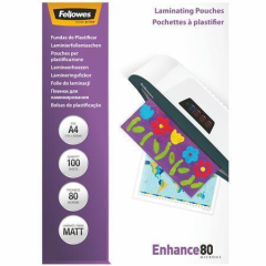 Laminovací fólie, matná, A4, 80 micron, FELLOWES ,balení 100 ks
