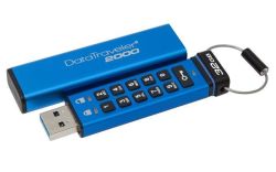 USB Flash disk DT2000, 32GB, modrá, USB 3.0, uzamykatelný, s klávesnicí, KINGSTON