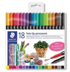 Permanentní popisovače Twin-tip, 18 barev, 0,4/2,0 mm, oboustranné, STAEDTLER 3187 TB18