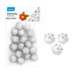Luma  Bambulky metalické 25 mm - bílo-stříbrné / 18 ks