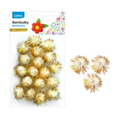 Bambulky metalické 25 mm - bílo-zlaté / 18 ks