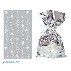 Vánoční celofánový sáček - stříbrné vločky / 20 x 35 cm
