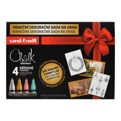 Sada křídových popisovačů UNI Chalk Marker - Vánoční sada 4 ks + 2 šablony