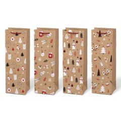 Vánoční taška na lahev - KRAFT mix / 12 x 36 x 10 cm