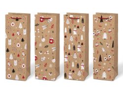 MFP Paper s.r.o.  Vánoční taška na lahev - KRAFT mix / 12 x 36 x 10 cm