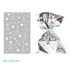 Vánoční celofánový sáček - stříbrné stroměčky / 16 x 25 cm