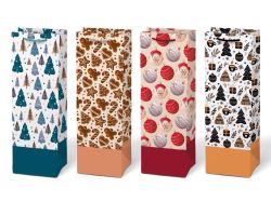 MFP Paper s.r.o.  Vánoční taška na lahev - KRAFT mix / 12 x 36 x 10 cm