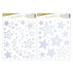 Okenní fólie Glitr - mix stříbrné hvězdy / 30 x 42 cm