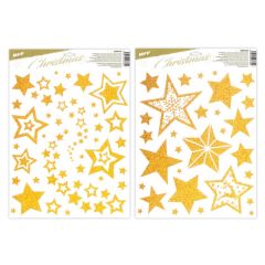 Okenní fólie Glitr - mix zlaté hvězdy / 30 x 42 cm