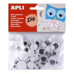 Pohyblivé oči APLI kulaté / nelepící / černé / 75 ks