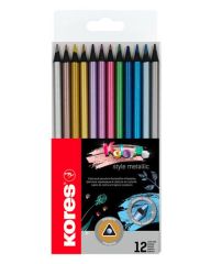 Kores  Pastelky Kores METALLIC trojhranné / 12 barev