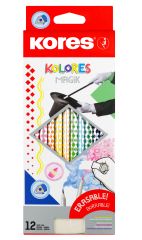 Pastelky Kores Kolores MAGIK trojhranné / gumovací / 12 barev