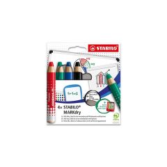 STABILO®  Suchý popisovač STABILO® MARKdry - sada 4 ks + hadřík + ořezávátko