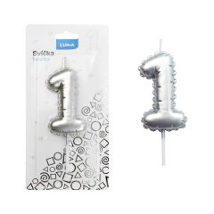 Svíčka dortová č. 1 - stříbrná