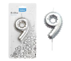 Svíčka dortová č. 9 - stříbrná