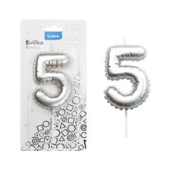 Luma  Svíčka dortová č. 5 - stříbrná