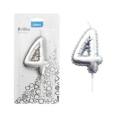 Luma  Svíčka dortová č. 4 - stříbrná