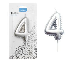 Svíčka dortová č. 4 - stříbrná