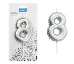 Svíčka dortová č. 8 - stříbrná