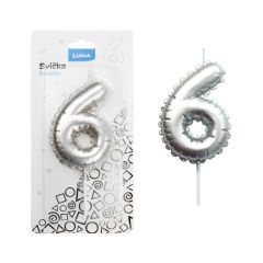 Svíčka dortová č. 6 - stříbrná