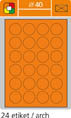 SK Label  Print etikety A4 pro laserový tisk - fluorescentní - kulaté prům.40 mm ( 24 etiket / arch) fluorescentní oranžová