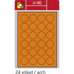 SK Label  Print etikety A4 pro laserový tisk - fluorescentní - kulaté prům.40 mm ( 24 etiket / arch) fluorescentní oranžová
